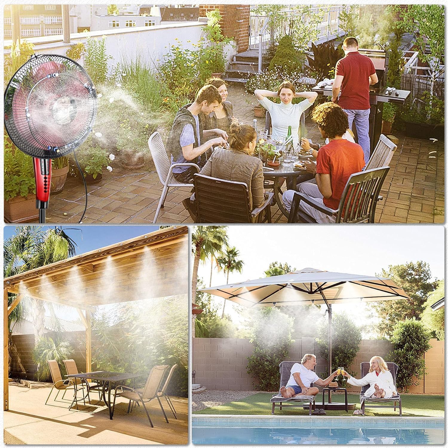 Misters for Outside Patio,Outdoor Water Misting Cooling System,60FT|18M.Backyard Mist Kit for Garden,Greenhouse,Fan,Deck,Umbrella,Canopy,Pool,Porch.Trampoline Sprinkler Park,BBQ Party Accessories