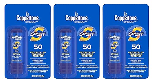 Coppertone Spf#50 Sport Bálsamo Labial Aloe y Vitamina-E 0.13 onzas (0.1 fl oz) (paquete de 3)