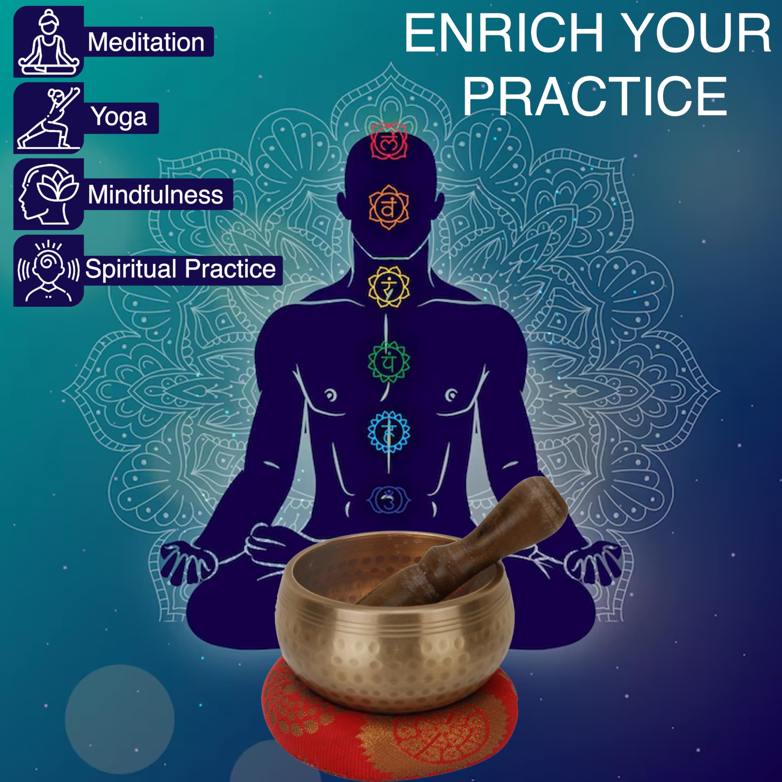 Marubhumi Tibetan Singing Bowls Set- Healing & Chakra balancing,Meditation Sound Bowl hand Hammered in Nepal For Yoga,Mindfulness,(Unique 3.20 inch)