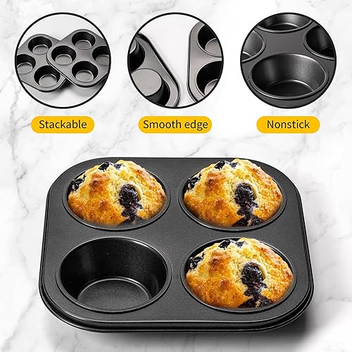 Miniatura 2 de Molde para magdalenas para freidora de aire, paquete de 2 moldes para freidora de aire, horno tostador, sartén antiadherente para hornear cupcakes