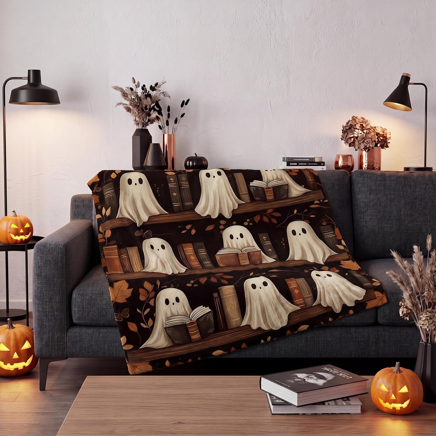 SmoothNovelty Halloween Vintage Ghost Blanket 60 x 50 Inch Book Lovers Gift