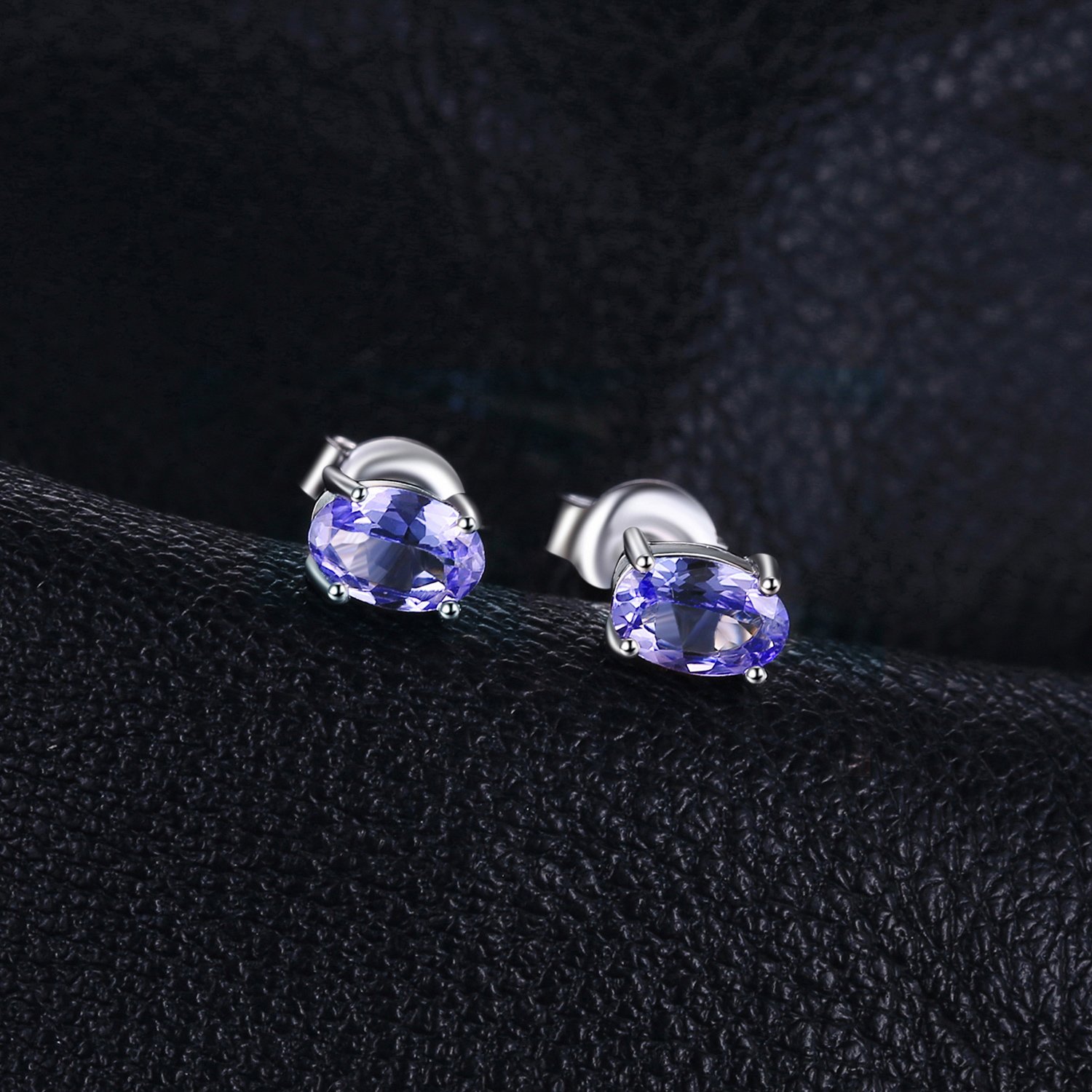 JewelryPalace 1ct Orecchini a Bottone Donna Argento 925 con Natural Tanzanite Blu, Piercing Orecchini Dorati a Lobo Donna in Oro con Pietra Ovale, Orecchini Piccoli Stud in Oro Rosa Set Gioielli Donna