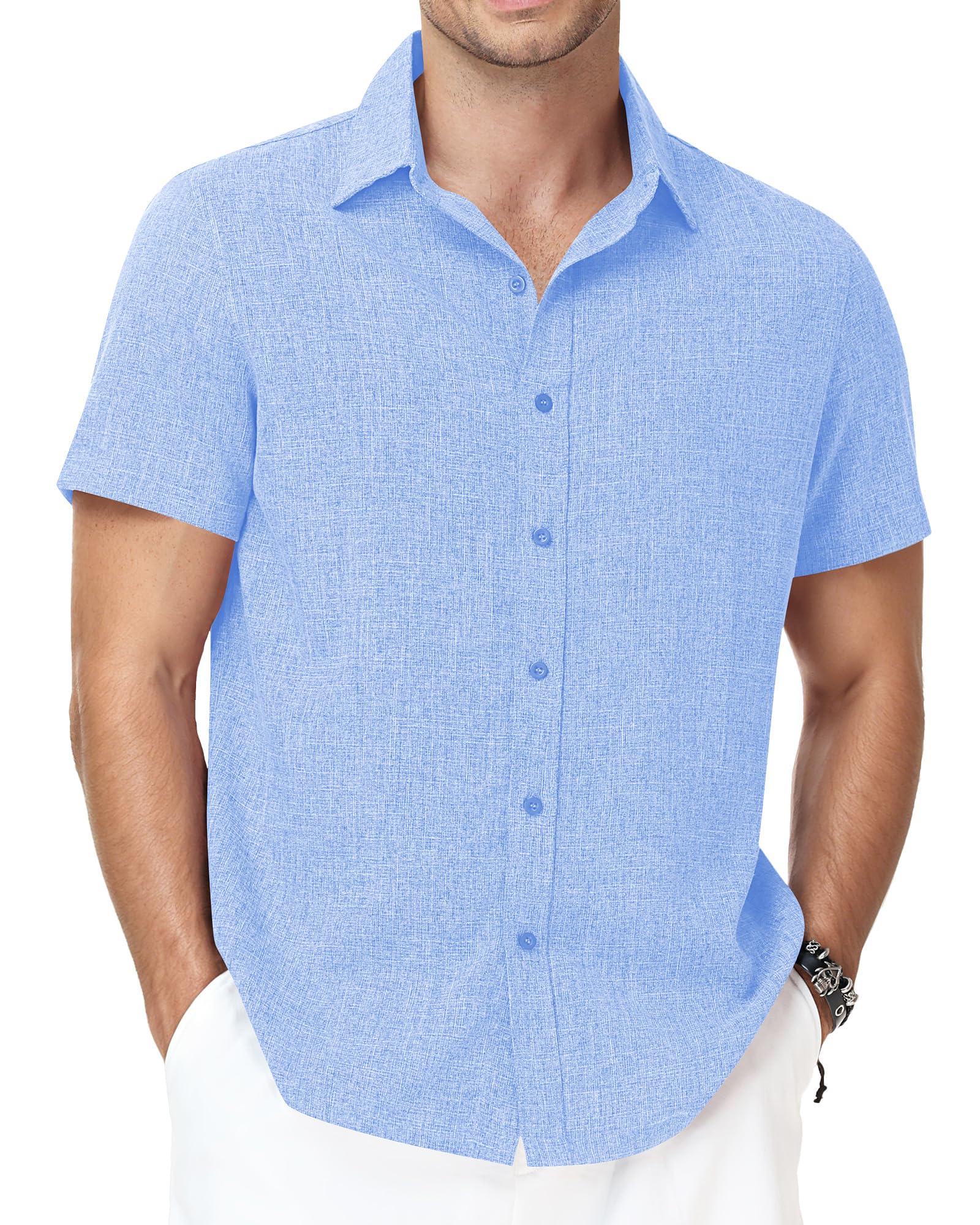Runhit Men's Short Sleeve Button Down Shirts Casual Beach Shirt Lightweight Wrinkle Free Vacation Summer Wedding Tops