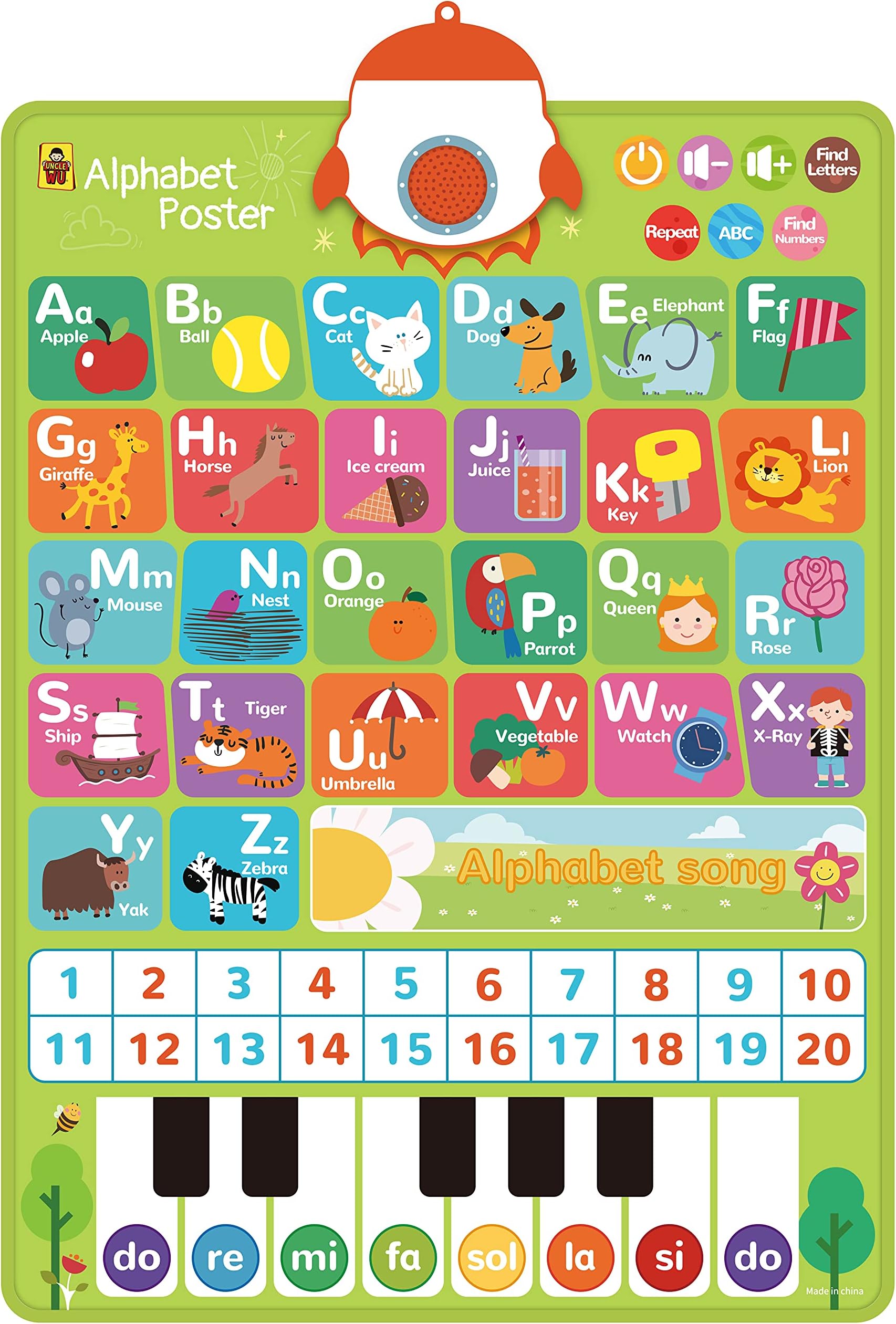 Interactive Alphabet Wall Poster for Kids,Educational Talking ABC &123& Alphabet Songs Wall Poster Chart. Educational for Kids /Toddler . Learning Tool / Toy / Gift