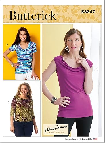Butterick Camiseta de mujer con cuello vuelto, código B6847, kit de patrón de costura, tallas 8-10-12-14-16, multicolor