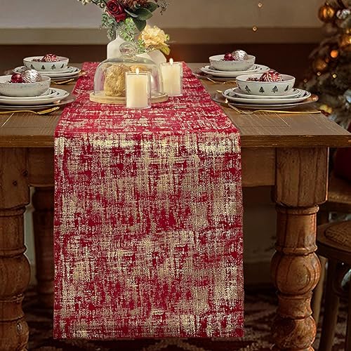 Miniatura 10 de Camino de mesa blanco y dorado para decoración de Navidad en interiores, decoración moderna y glamorosa de Navidad, camino de mesa de tela de