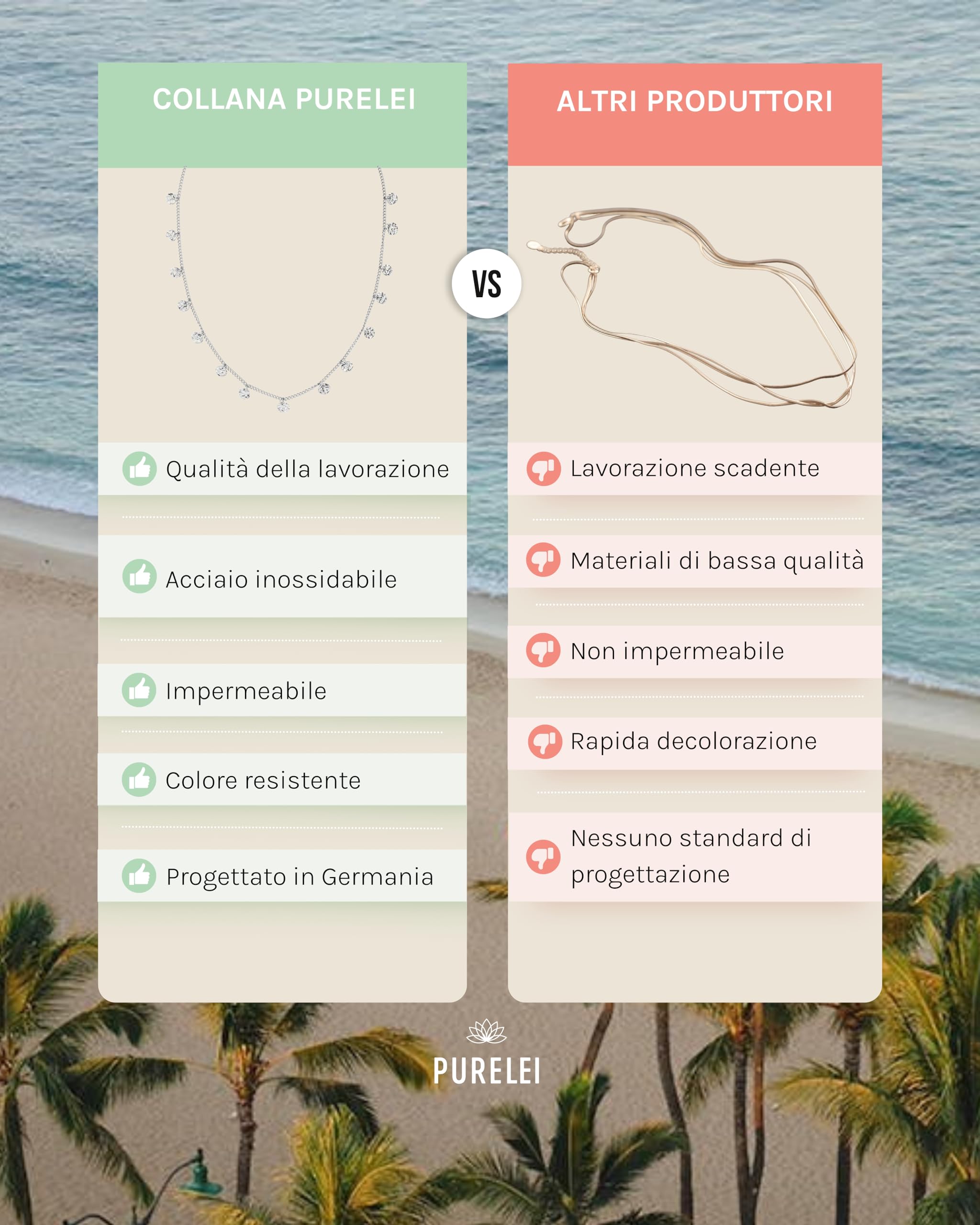 Purelei Malihini necklace – Collana donna in resistente acciaio inossidabile – Collanina donna con ciondolo – lunghezza 35-40 cm – Collana per un look personalizzato – impermeabile