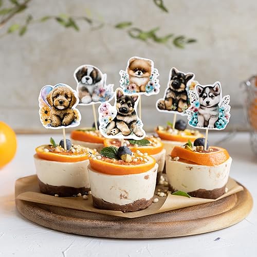 Miniatura 5 de Gyufise 36 adornos para cupcakes para mascotas, decoración de dibujos animados para tartas de perros y cachorros, para baby shower y fiesta de