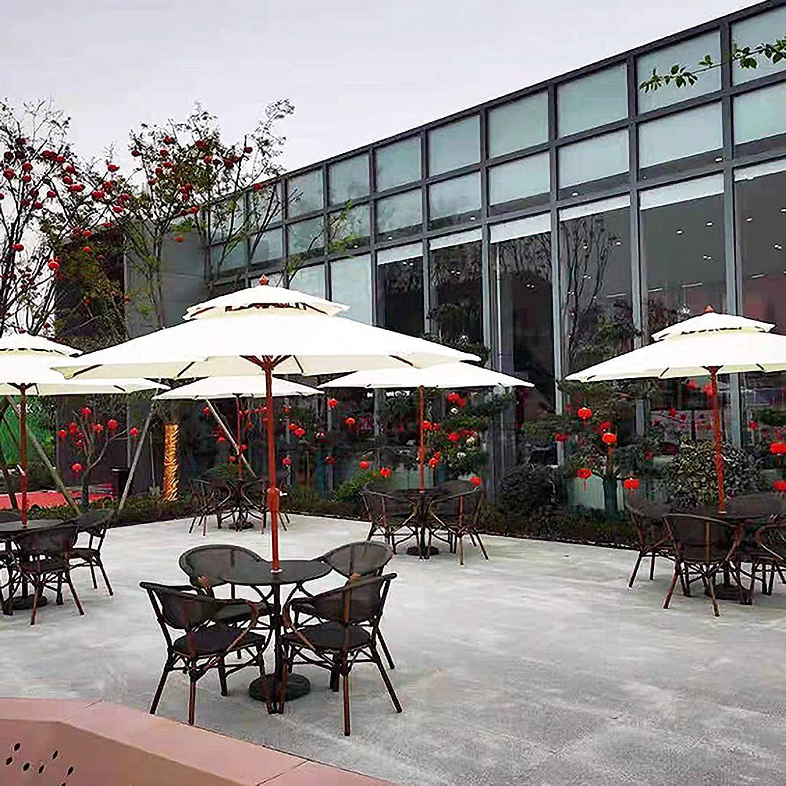 LYGSWDB Ombrellone da Esterno, Ombrellone Doppio Superiore Bianco Sporco, Ombrellone da Giardino in Ferro Imitato Legno, con Manovella, Ombrellone Impermeabile Esterno Portatile, Bar, Terrazza,