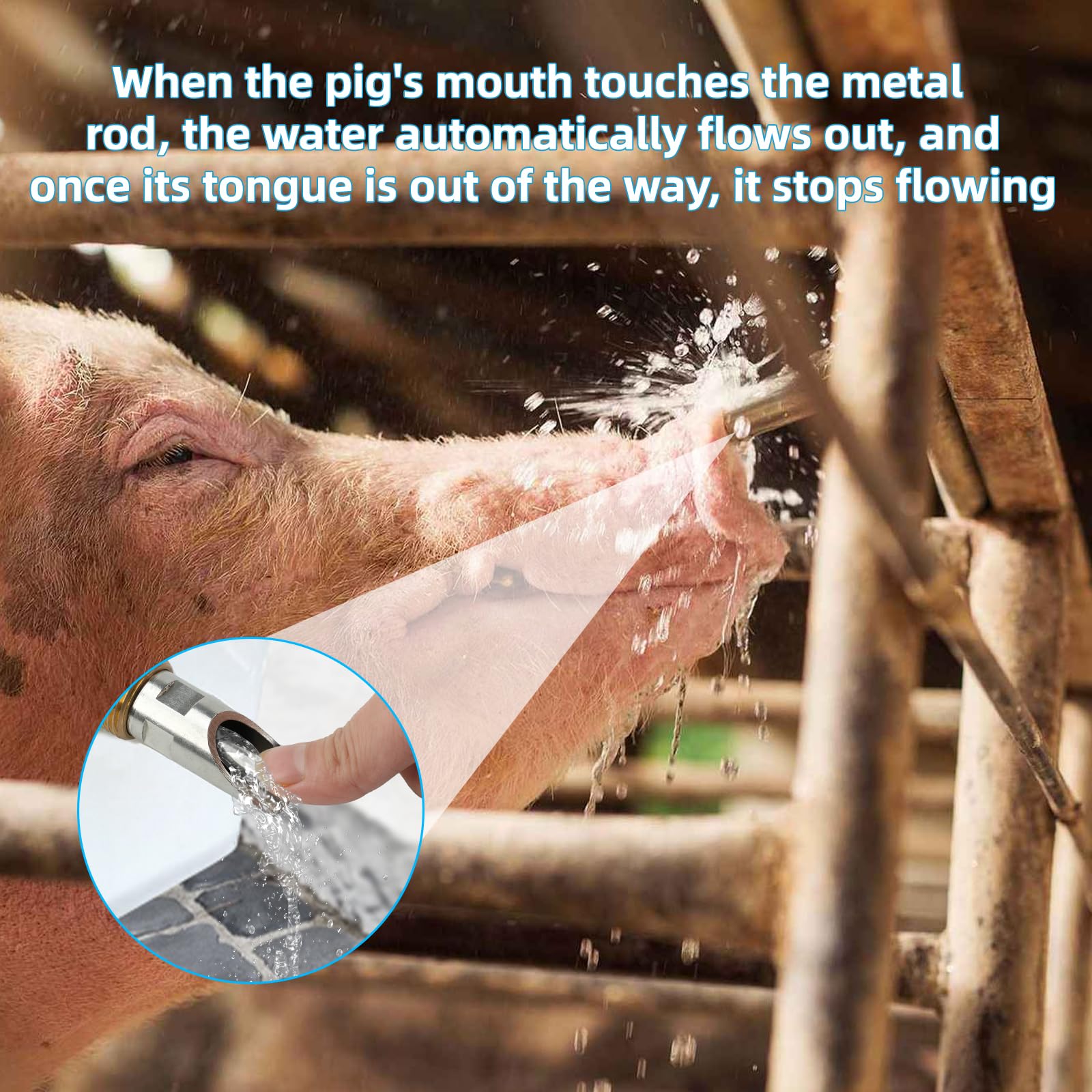 4PCS Pig Waterer Nipple, Automatic Pig Nipple Water Drinker for Barrel Kit, Stainless Steel Hog Water Drinker Feeder with Brass Water Tank Connectors Kit for Pig Goats Swine Piglets Drinking