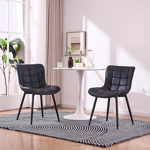 YOUNIKE Juego de 2 sillas de comedor modernas, minimalistas, de piel sintética, color negro, acolchadas, tapizadas con respaldo, adecuadas para