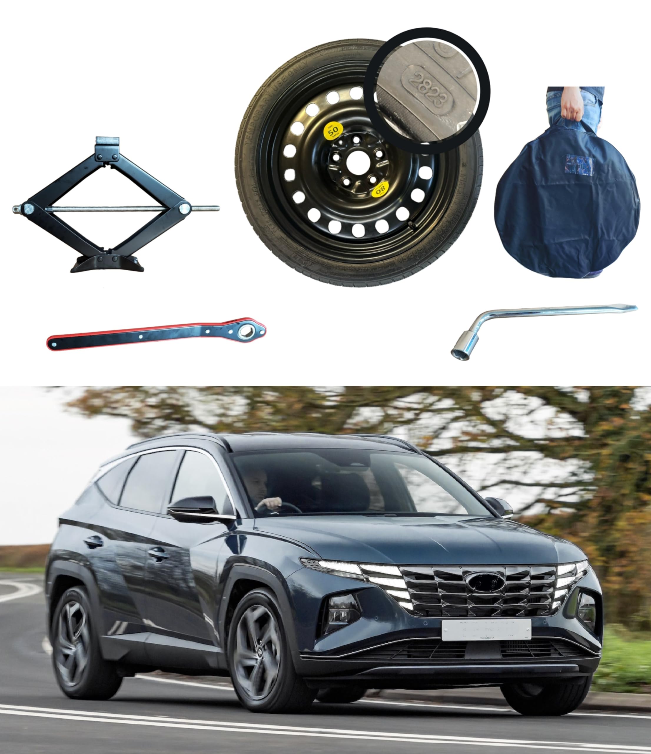 Notrad 17" kompatibel mit Hyundai Tucson (2015>) mit Wagenheber, Schlüssel und Tasche