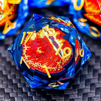 ARUOHHA DND Resin Dice Gazes Eye Dice Golden Blue Liquid Core Flaming RPG مجموعة نرد ذات حواف حادة مع صندوق هدايا، مجموعة نرد D وD متعددة السطوح متوافقة مع لعبة لعب الأدوار Dungeons Dragons D20 D6