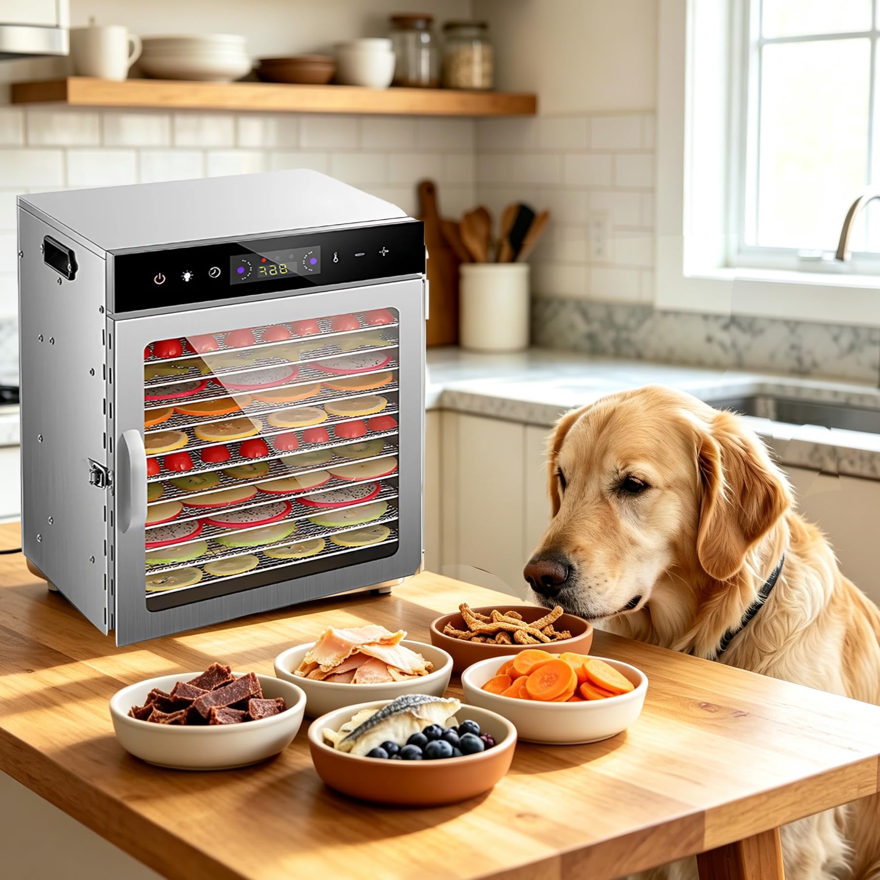 Deshidratador alimentario 800 W con 12 bandejas de acero inoxidable (plata)