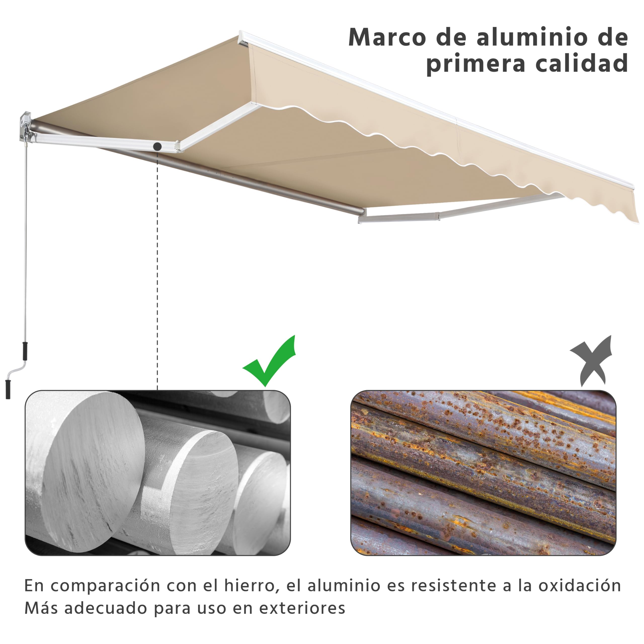 Yaheetech Toldo Articulado Retráctil Exterior 300x250 cm para Balcón Beige | Impermeable y Protección UV, con Manivela, Estructura de Aluminio, Ángulo Ajustable Adecuado para Balcón, Terraza, Patio