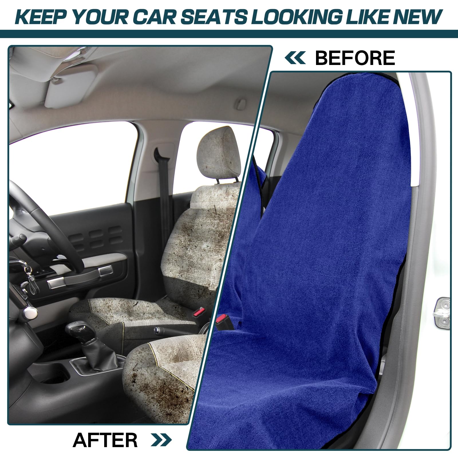 Funda Protectora Impermeable para Asiento de Coche,Cubre Asientos Antisudor, Ajustable para Coche, Camión y SUV, Ideal para Gimnasio, Playa y Viajes (Azul)