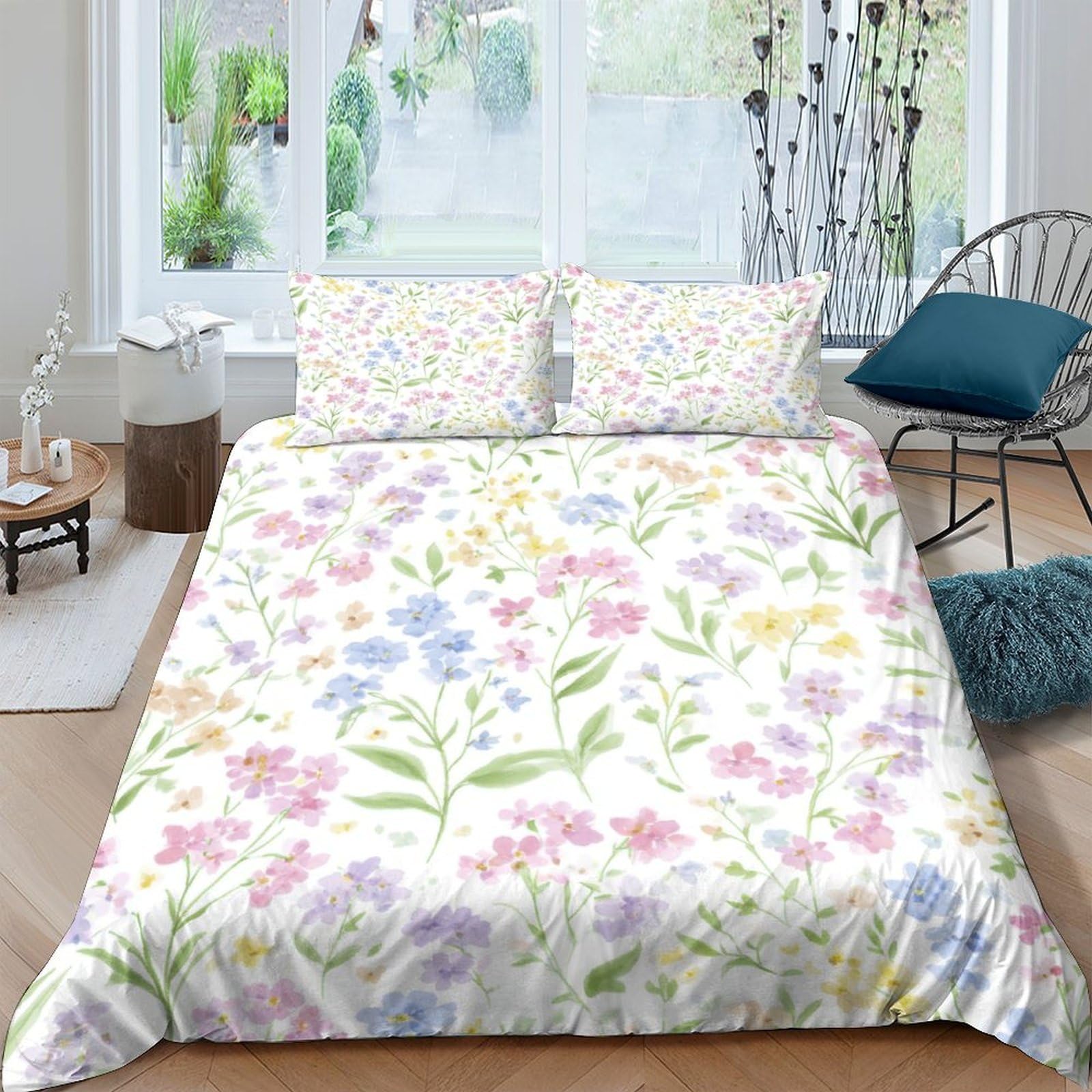 Ctjqhvkz Style-10 3D Printed Watercolor Floral Fitted Sheet Microfiber Soft Pastel Meadow Bed Cover For Bedroom Guest Room Dorm Mattress Protection Decor Single（135X200cm）
