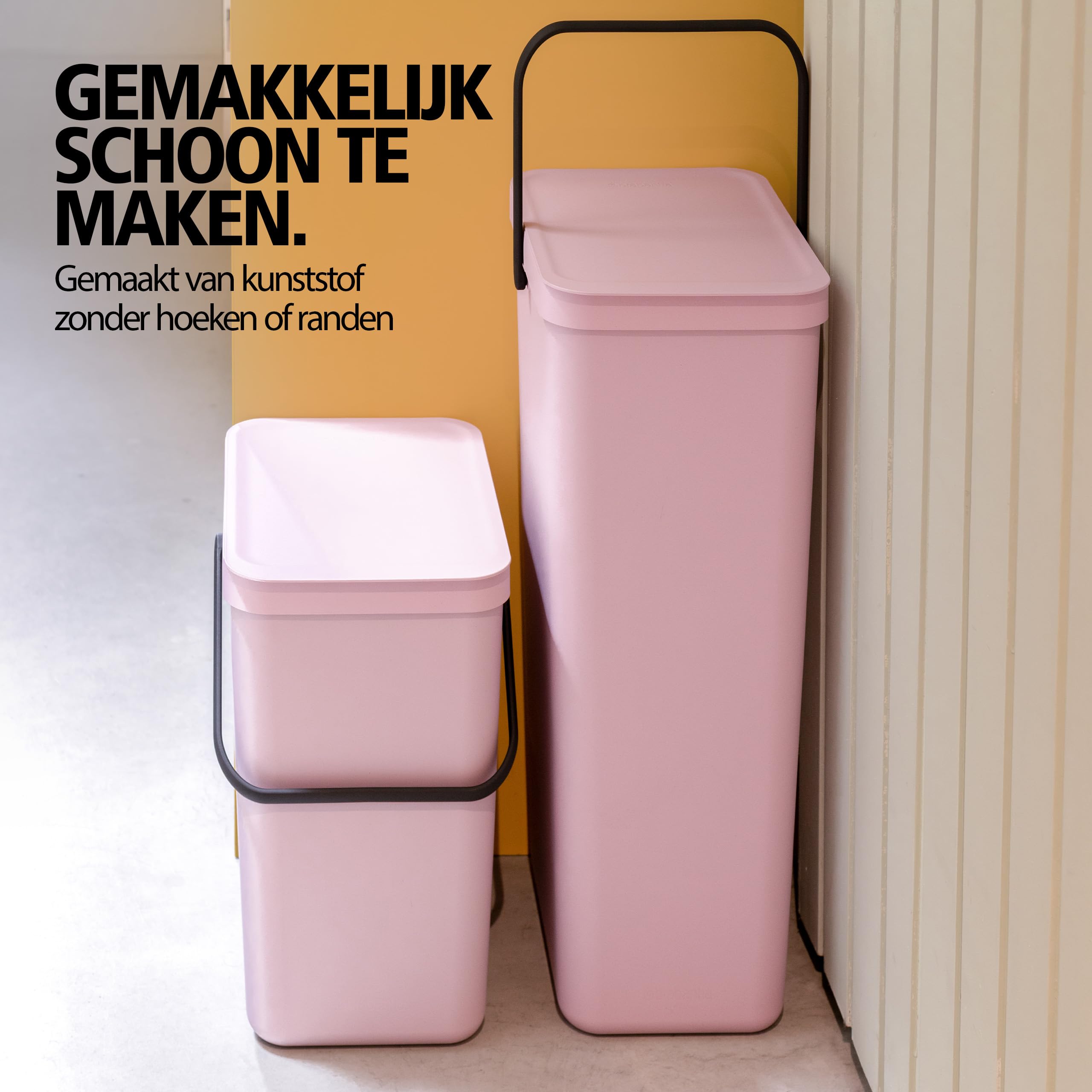 Brabantia Sort & Go Abfalleimer mit Deckel 40 L (Lilac Pink), platzsparender Pfandsammler mit Griff, abnehmbarer, feststellbarer Deckel, leicht zu reinigender großer Mülleimer ohne Ecken und Ränder
