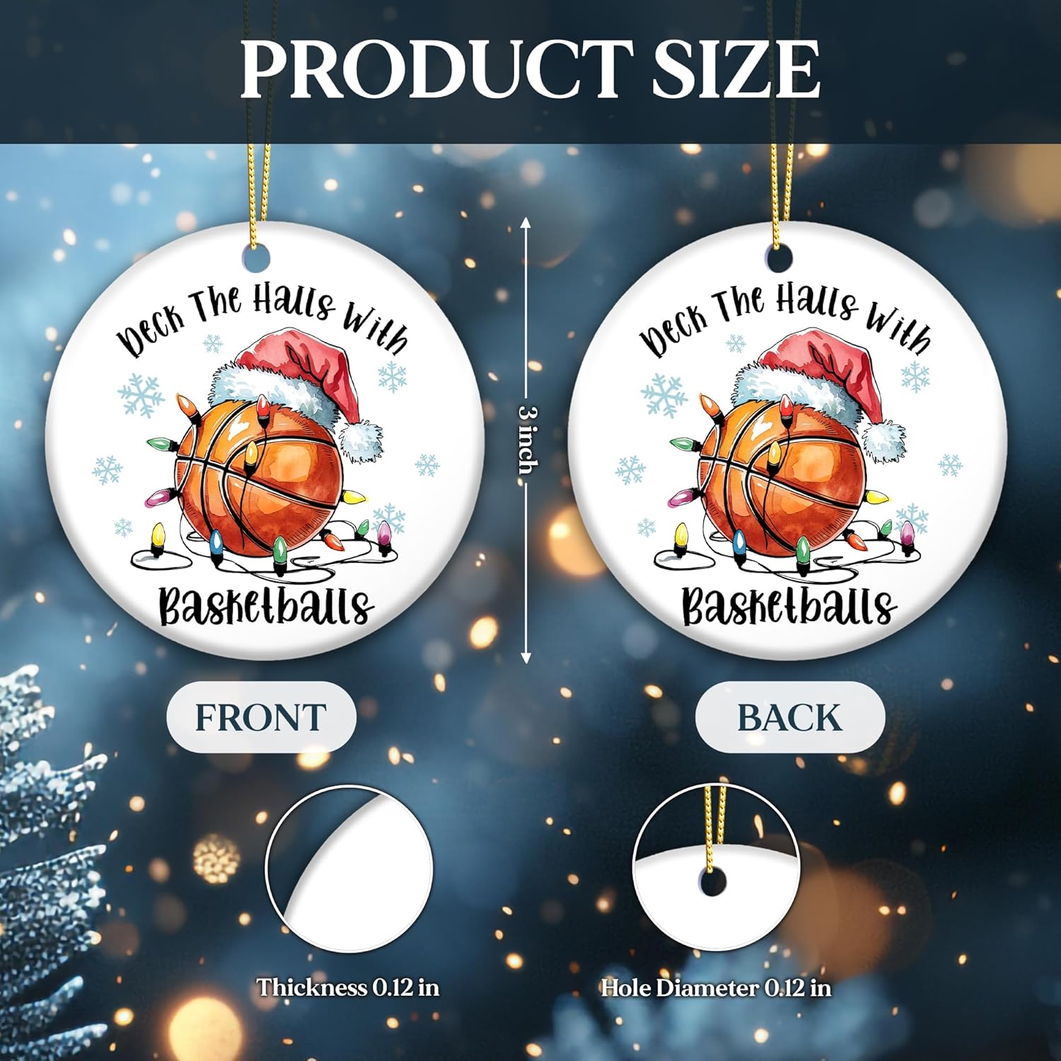 Basketball Ornament 2025, Deck The Halls with Basketballs Ornament – Santa Hat and Lights, White Elephant Gift for Players, Coaches, and Fans, Ceramic Holiday Tree Keepsake - Image 7