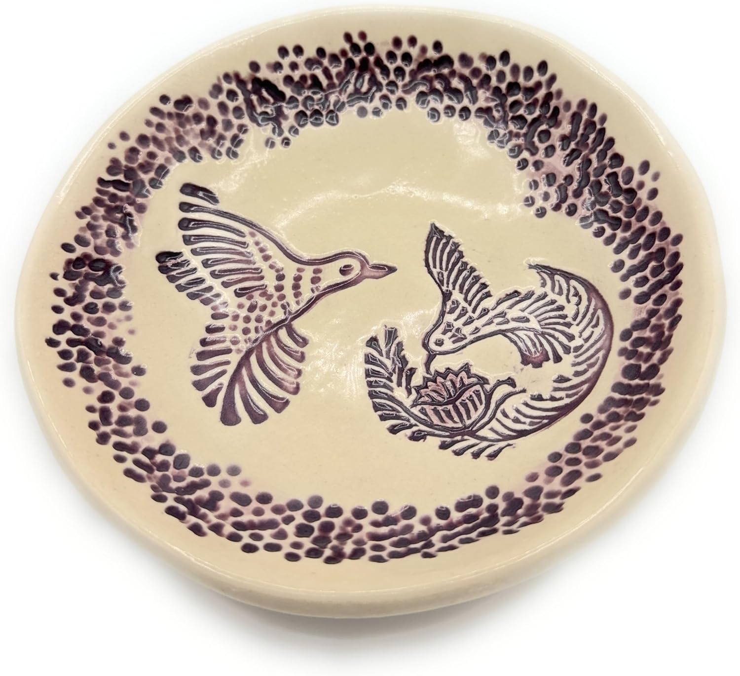 Purple Hummingbird 5 Inch Pottery Bowl, Handmade in USA