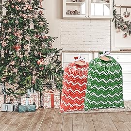 YALTOON Large Christmas Gift Bags, Set of 4 44x36 Jumbo Holiday Wrapping Bags for Extra Large Xmas Presents, Giant Large Plastic Drawstring Christmas Bags for Huge Bike