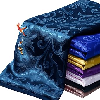 Manyshofu Navy Blue Jacquard Satin Fabric by The Yard, 60 Wide 3 Yard | Damask Brocade, Floral Pattern Design, Silky Smooth Feel, Machine Washable, Versatile for Dresses, Crafts & Decor
