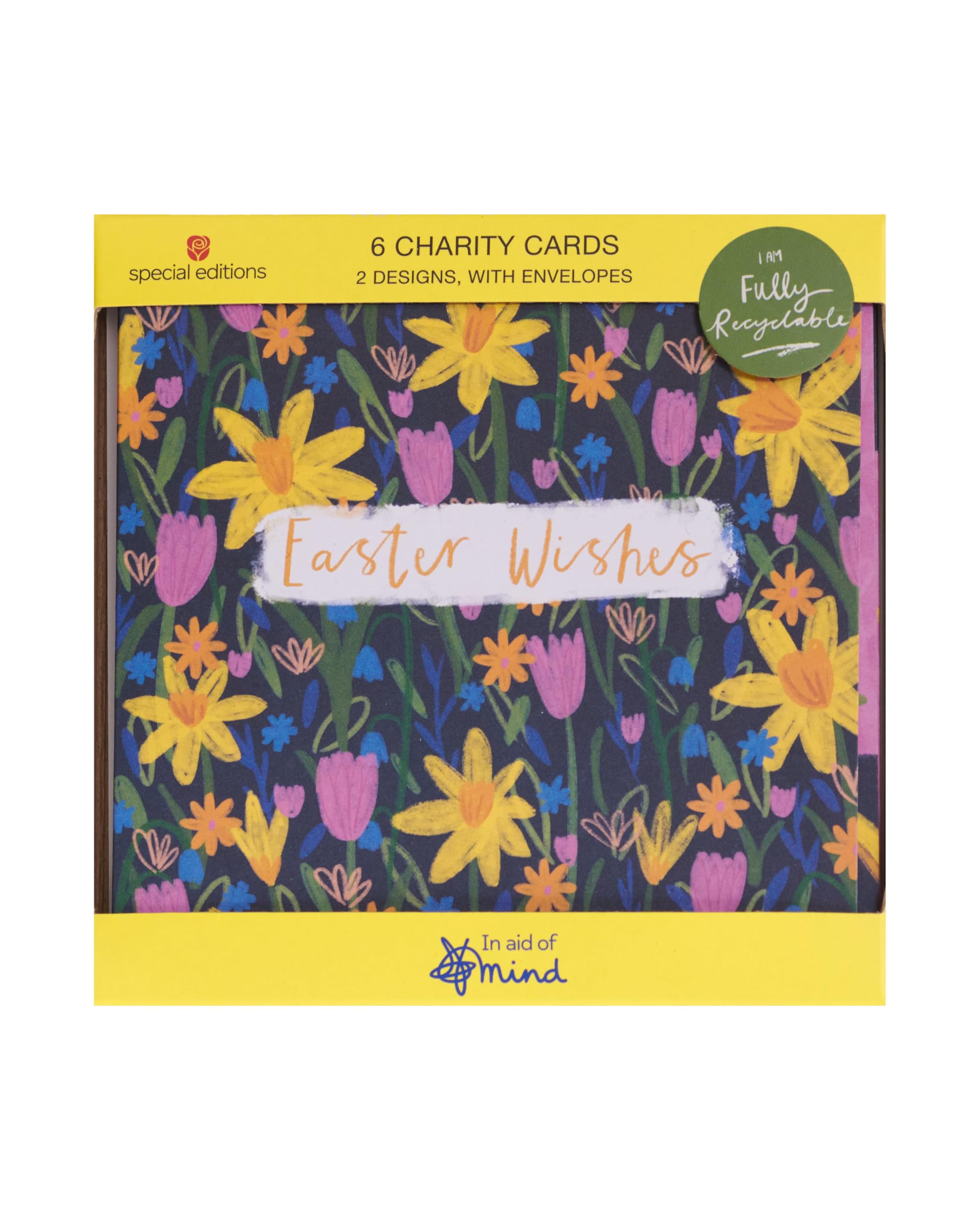 Pack Of 6 Mind Easter Wishes Floral Easter Cards Charity Greeting Cards, Multi, 120mm x 120mm - Image 4