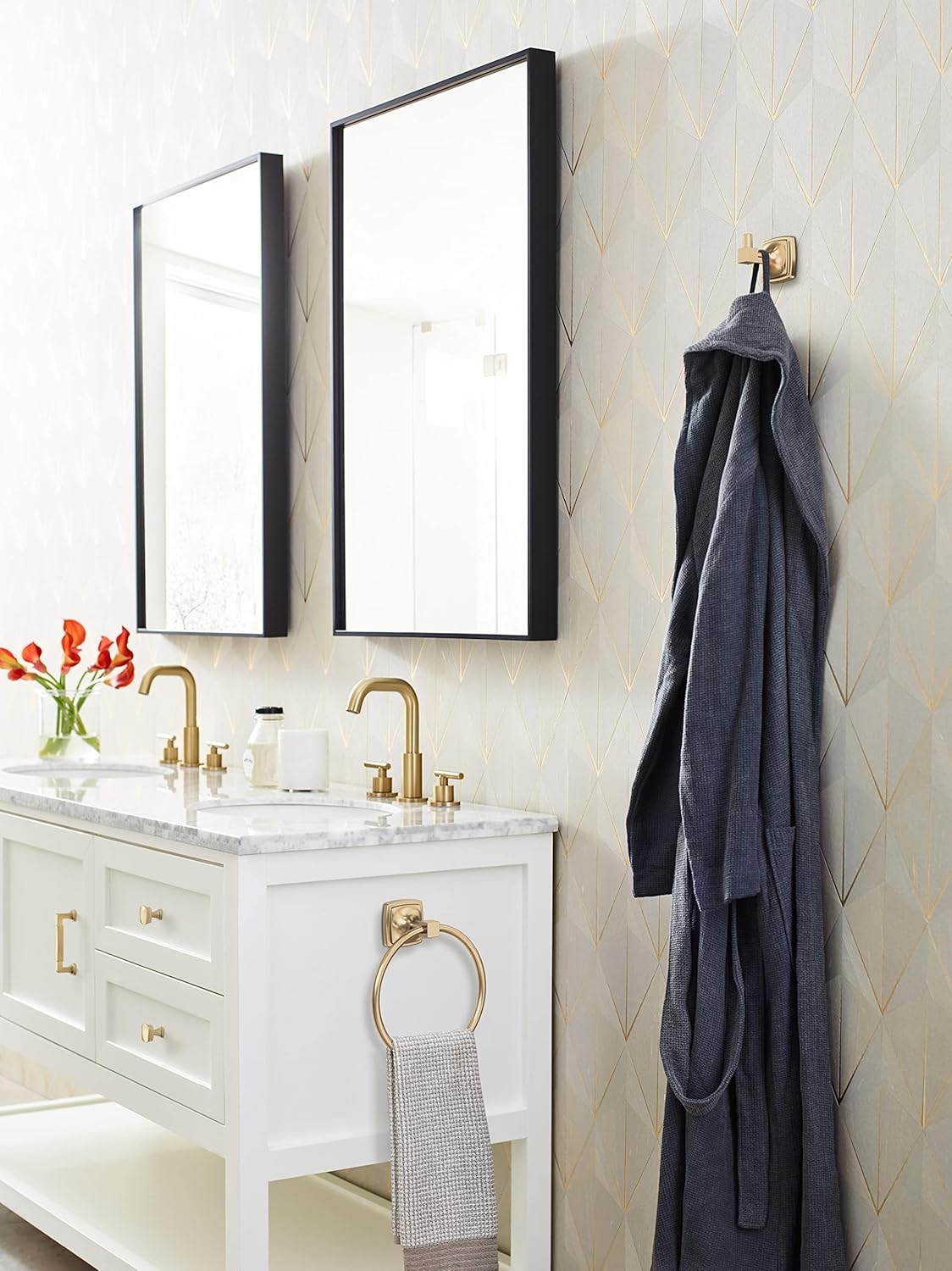 Amerock BH36090CZ | Champagne Bronze Single Robe Hook | 2-1/4 in. (57 mm) Length Towel Holder | Stature | Towel Hook for Bathroom | Bathroom Hardware | Bath Accessories