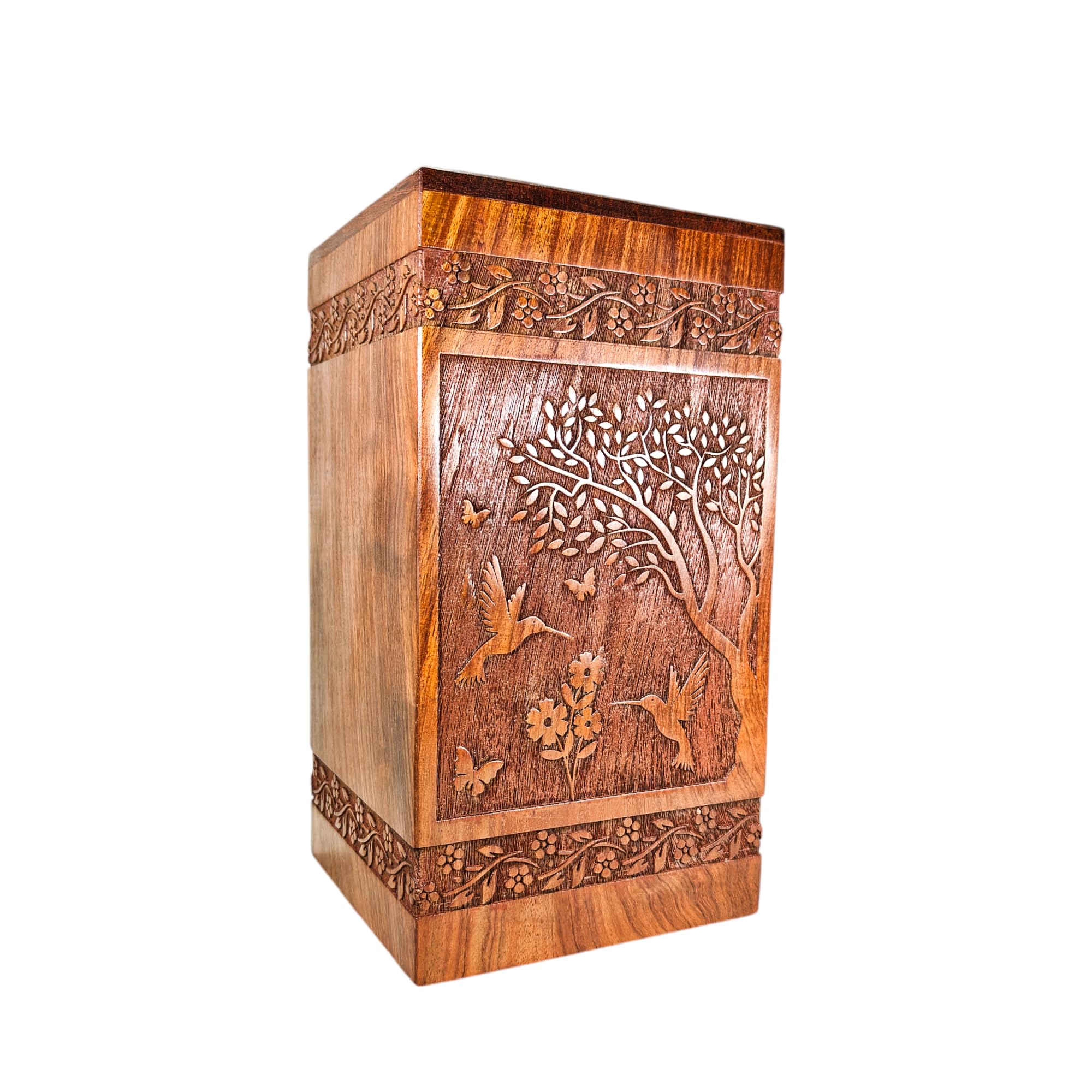 Handmade Rosewood Wooden Urn Box with Tree of Life Design Adults Male Female Urn Box for Home Decor urn box for human ashes (11 x 6 x 6 inches - Large)