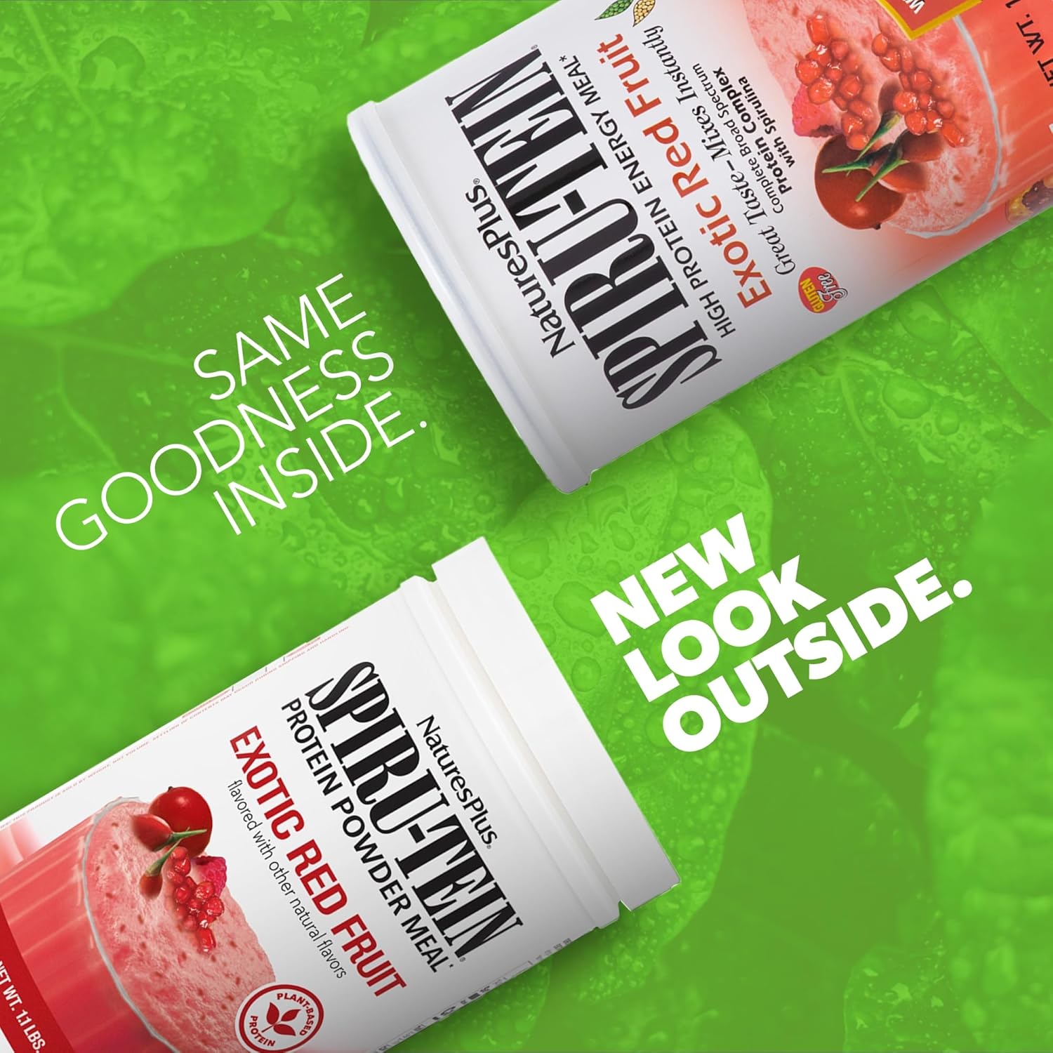 NaturesPlus SPIRU-TEIN, Exotic Red Fruit - 1.1 lb - Plant-Based Protein Powder - Vitamins & Minerals for Energy - Vegetarian, Gluten Free - 14 Servings