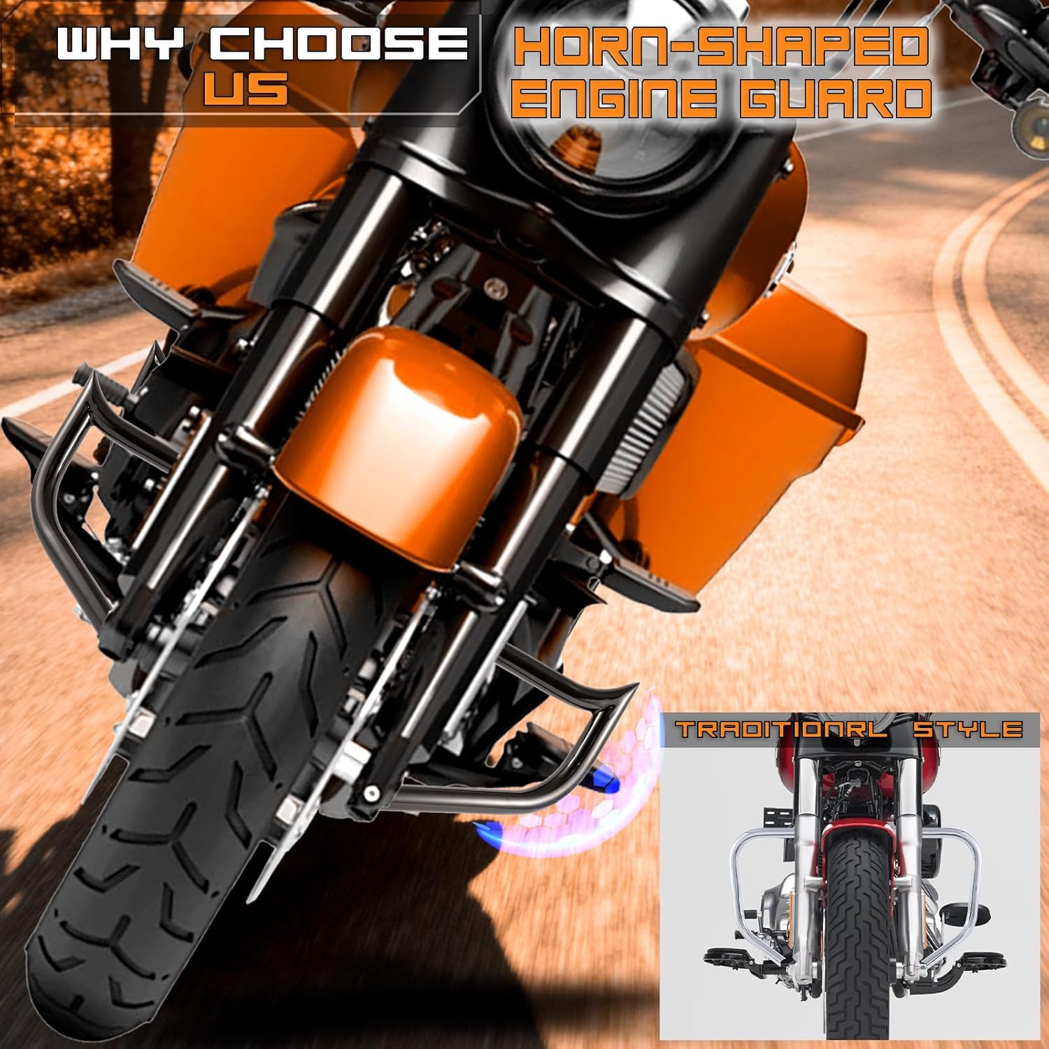 Engine Guard Crash Bar Highway Bar for Harley Davidson Road King Street Glide Electra Glide 2014-2023(Gloss Black)