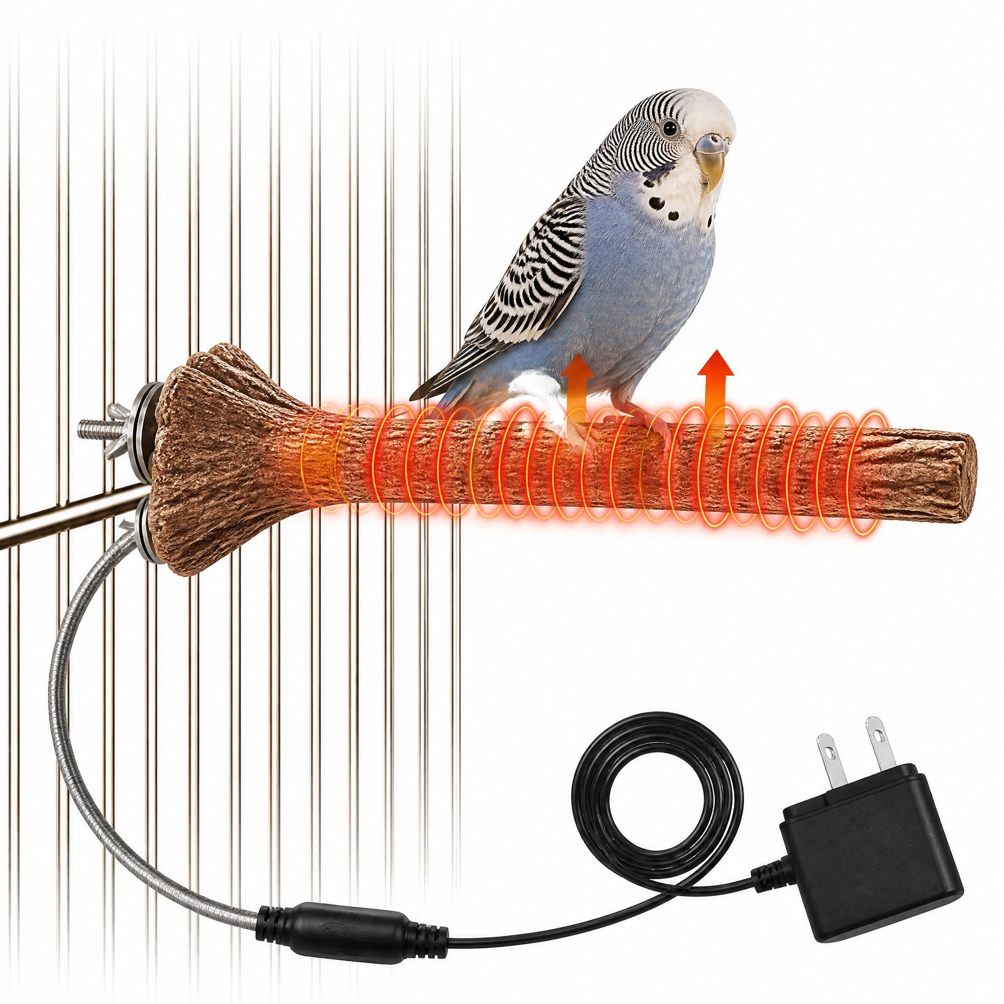 Saillong Perchoir chauffant pour cage - Chauffage pour perroquet - 5 W - Chauffage de cage - Perchoir pour perroquets, perruches, calopsittes conures, etc. - Chauffage d'oiseaux d'hiver - Contrôle