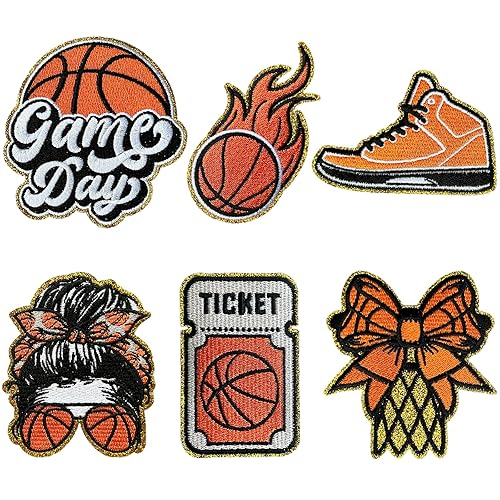 6PCS Basketball Iron on Patches, Orange Game Day Iron on