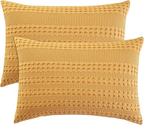 Miniatura 62 de PHF - Fundas de almohada 100% algodón con tejido gofre europeo, 26 x 26 pulgadas, 2 unidades para decoración elegante del hogar, sin relleno