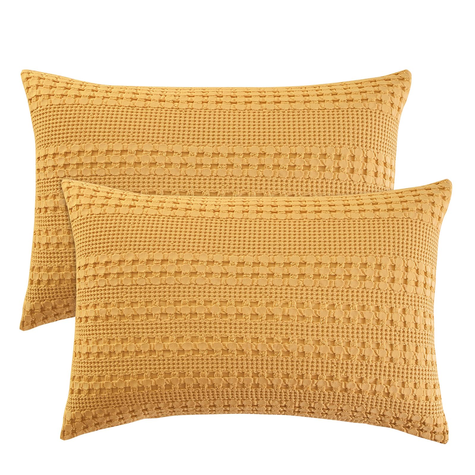 PHF 100% Cotton Waffle Pillow Shams King Size, 2 Pack 20" x 36" Soft Skin-Friendly Pillowcases, No Filling, Aesthetic Woven and Breathable Waffle Weave Pillow Case Covers for Bed, Pumpkin Orange