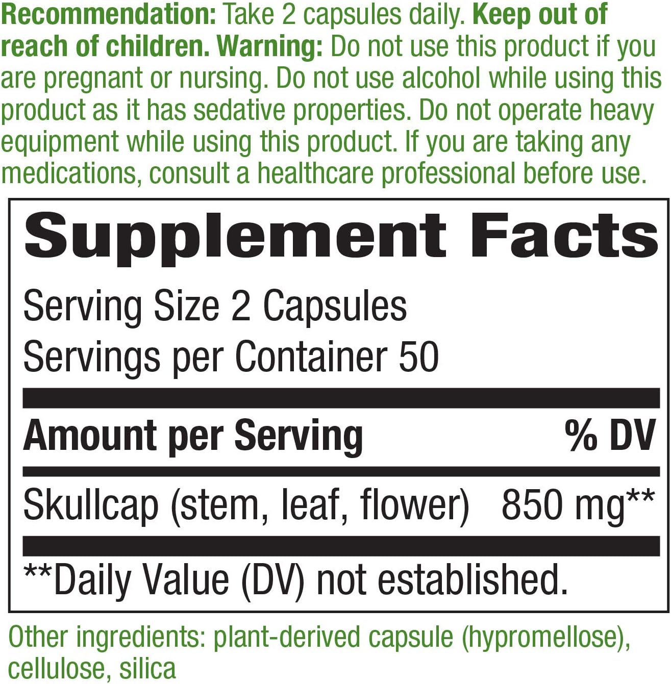 Nature's Way Scullcap Herb, 850 mg per serving, 100 Capsules