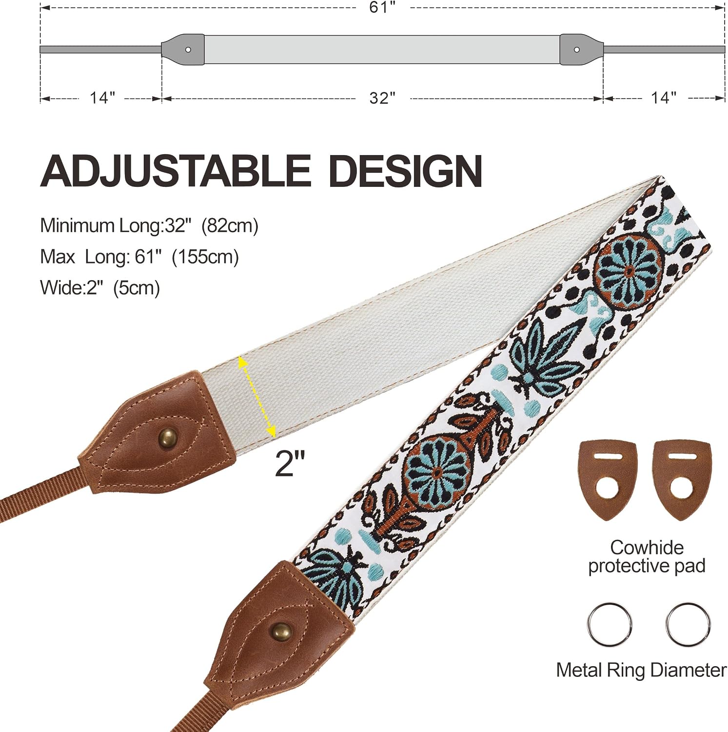Padwa Lifestyle 2" Wide Classic Crazy Horse Art Cowhide Head Cotton Camera Straps for Photographers