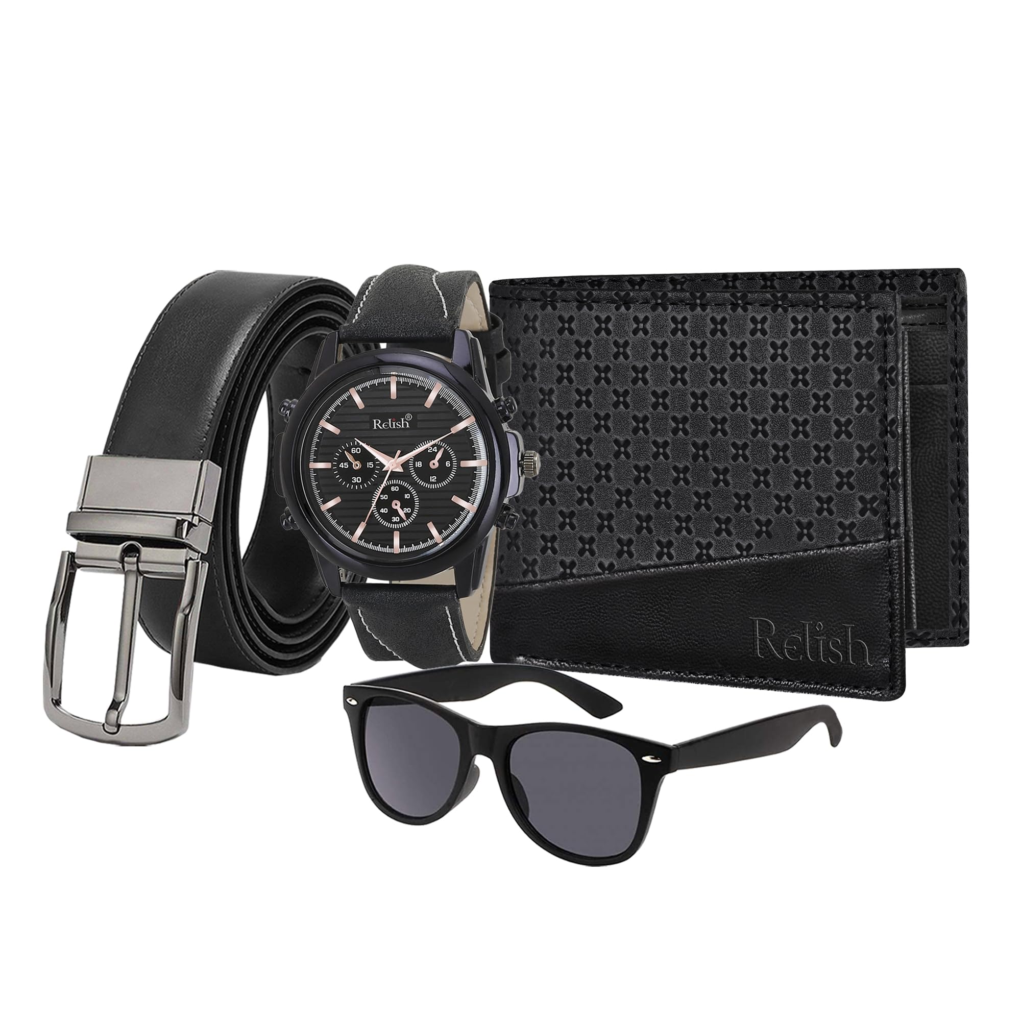Relish Gift Combo Set Box Analog Silicone Strap Watch, Black Wallet, Belt and Sunglasses (B0D5LYNKL8) Amazon Price History, Amazon Price Tracker