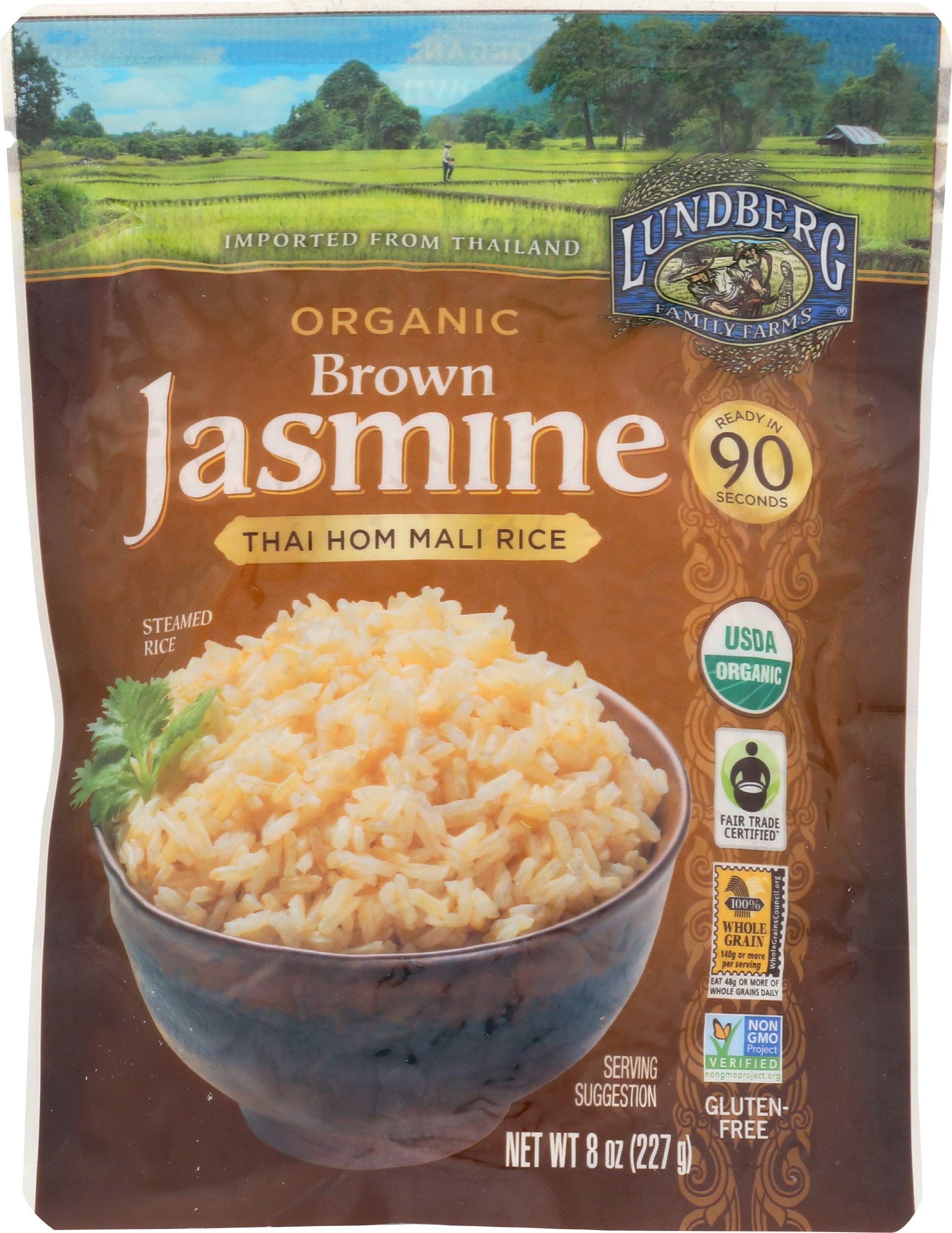 Lundberg Brown Jasmine Rice, Ready in 90 Seconds – RegenerativeOrganic Certified Long Grain Brown Rice, Microwavable, Fluffy, Non-Sticky, Aromatic Organic Rice, 8 OzRegenerative Organic CertifiedUSDA OrganicRegenerative Organic CertifiedFair Trade CertifiedFair Trade CertifiedRegenerative Organic CertifiedRegenerative Organic CertifiedFair Trade Certified
