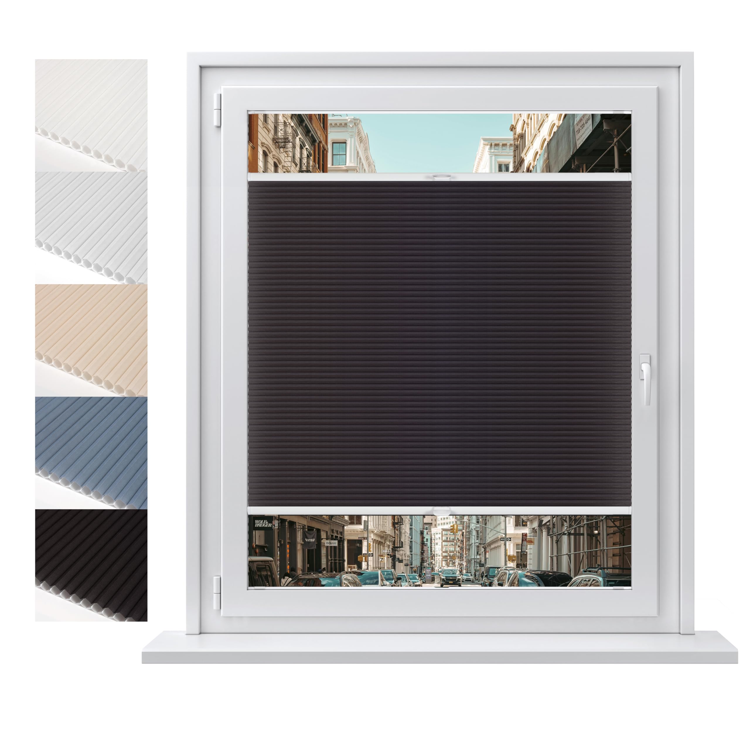 Concept Blinds® Made-to-Measure Honeycomb Pleated Blinds - Custom Up & Down Shades with Drilling - Semi-Transparent - Width 30-170cm, Height 20-240cm - Light Filtering Window Shades