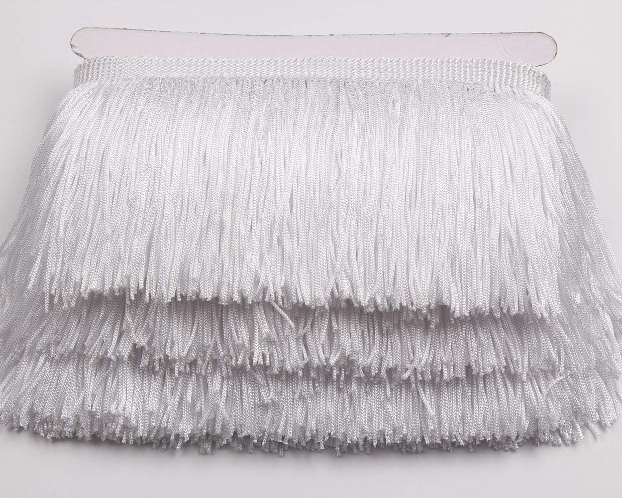 HEARTWISHFringe Trim Lace Polyerter Fibre Tassel 4inch（″） Wide 10 Yards Long for Clothes Accessories and Latin Wedding Dress and DIY Lamp Shade Decoration Black (White)