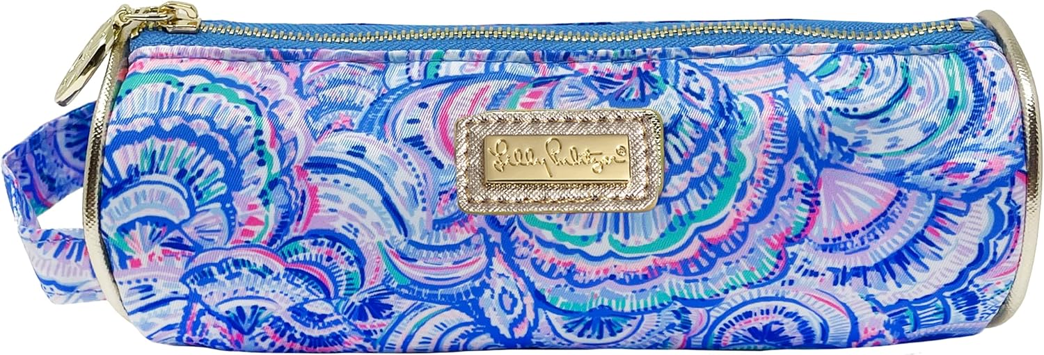 Lilly Pulitzer Cute Pencil Case, Colorful Zipper Pouch for Office Supplies, Small Travel Bag with Carrying Handle, Happy As A Clam