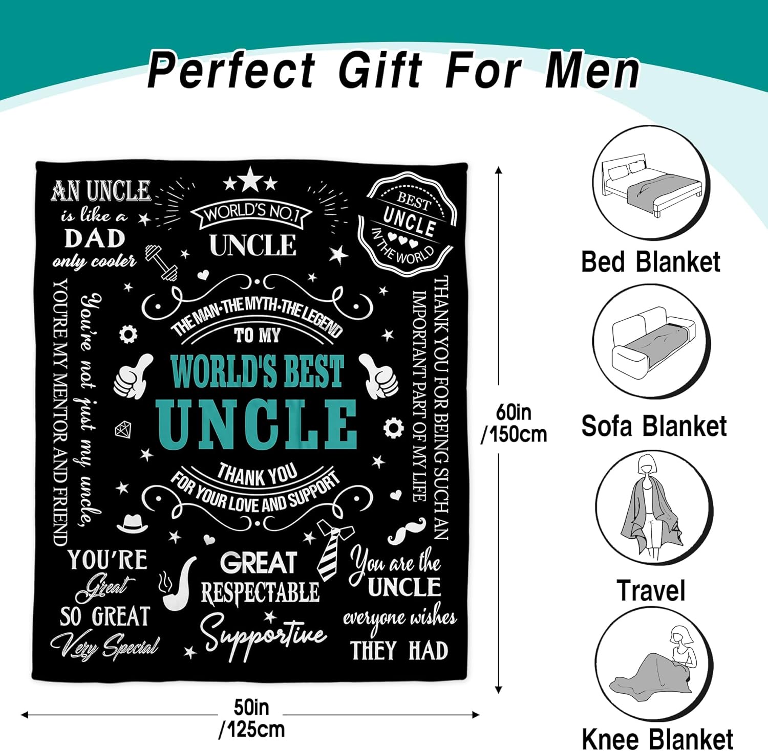 Best Uncle Gifts for Men, Uncles Gift from Niece Nephew, Great Fathers Day Birthday Gifts for Uncle, Uncles Birthday Blanket 50"x60" - Image 5