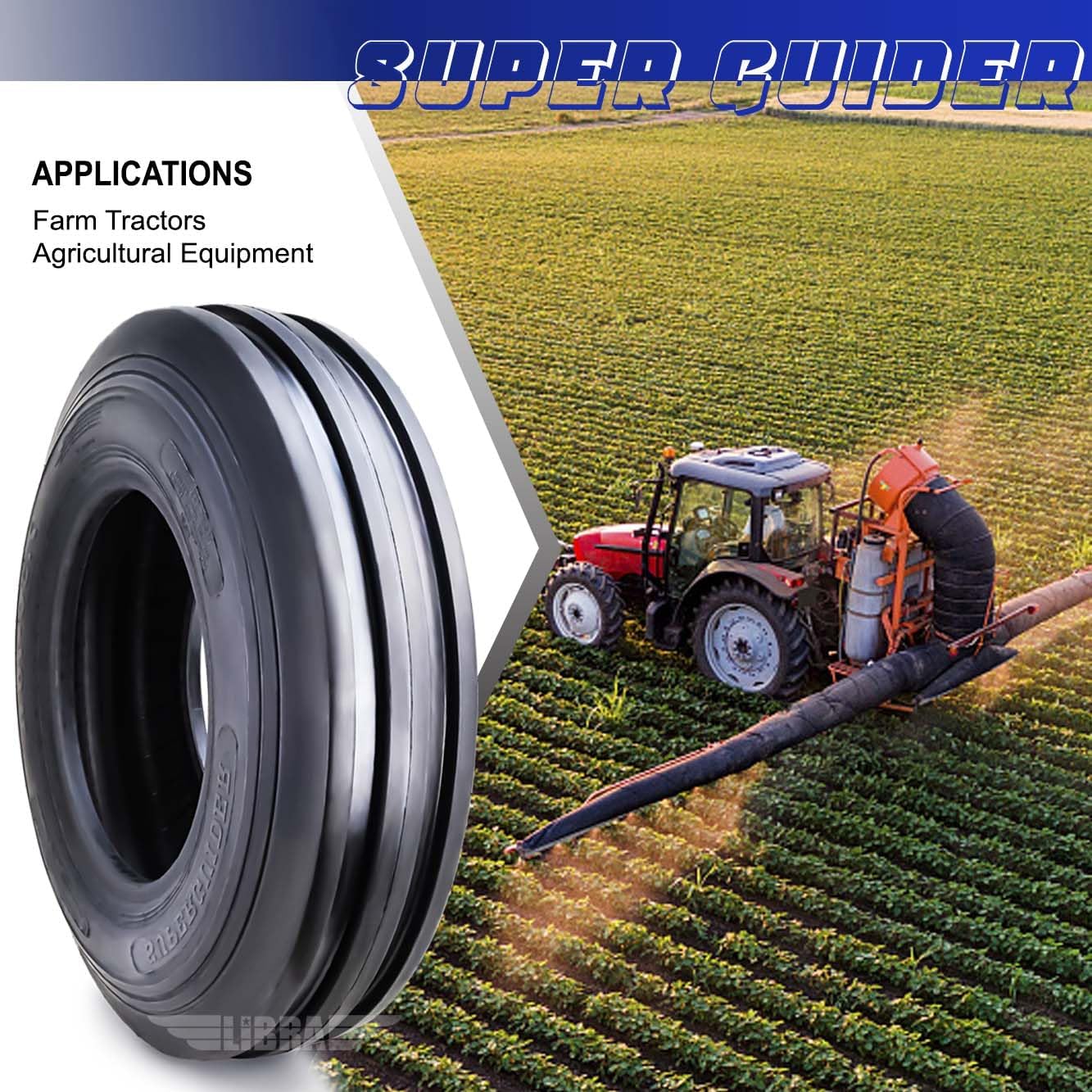 SUPERGUIDER Heavy Duty 9.5L-15 Rib Implement Tire F-2 Pattern 8 Ply - 16004