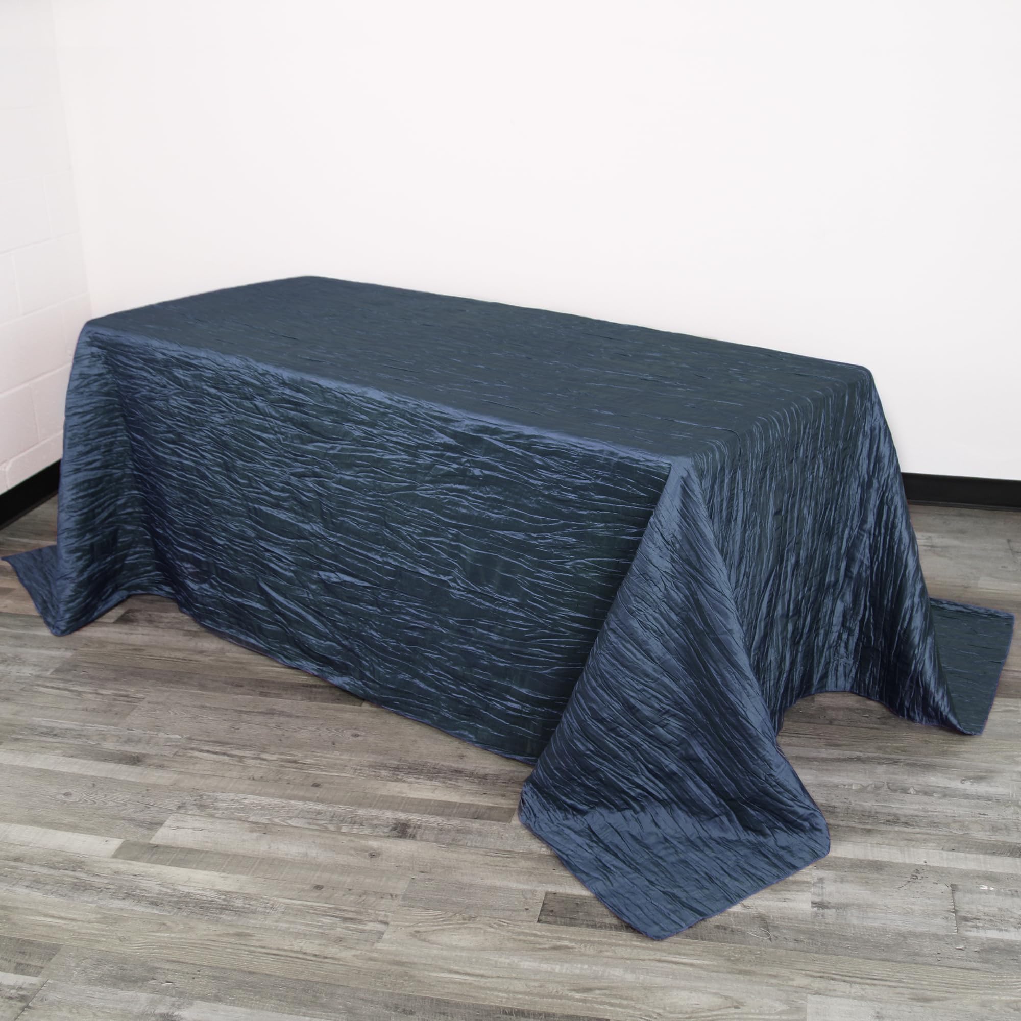 YOUR CHAIR COVERS - 6 ft - 90 x 132 Inch Navy Blue Rectangular Crinkle Taffeta Tablecloth