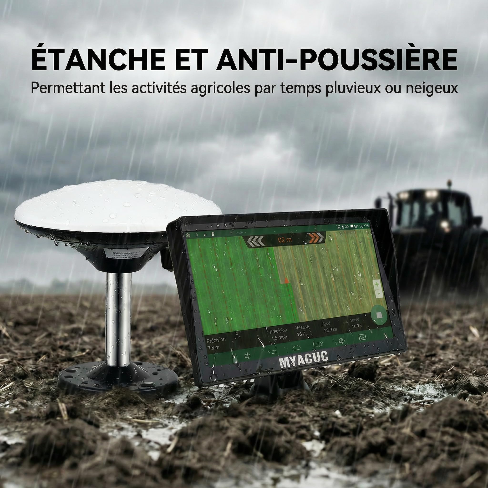 Navigateur GPS pour Tracteur pour l’Agriculture de Précision, Navigateur Agricole GNSS avec Écran Tactile de 9", Adapté à la Pulvérisation, au Labour et au Semis, Positionnement Automatique