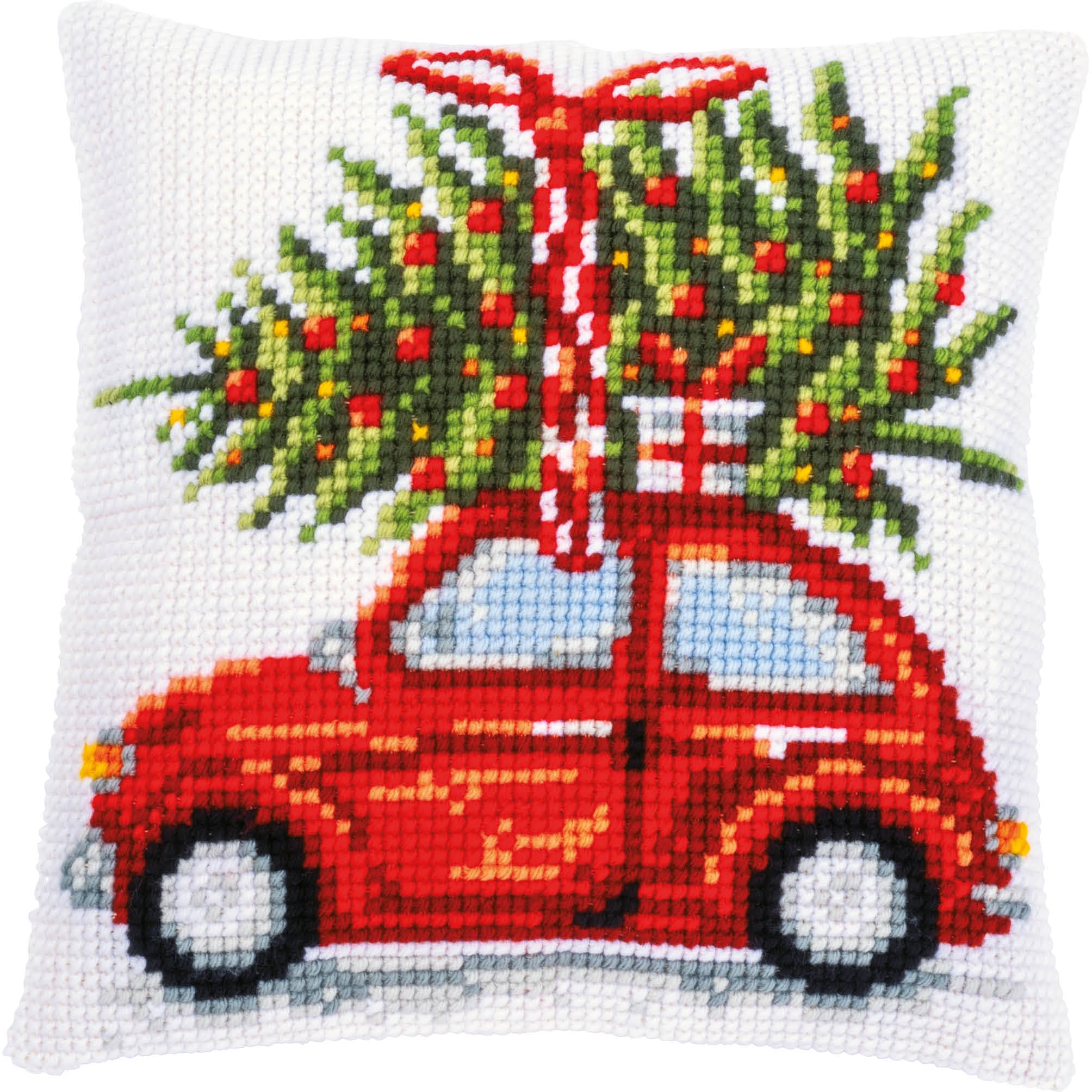 Vervaco stamped cross stitch kit cushion ""Cristmas car"", 40x40cm, DIY
