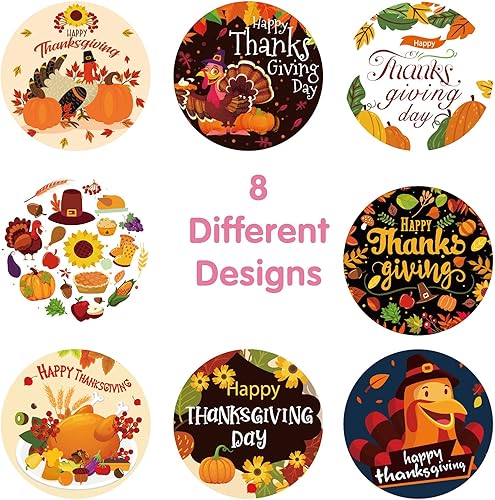 Miniatura 7 de 500 calcomanías en rollo de Acción de Gracias, calcomanías de rollo de día de pavo, calcomanías amarillas de hojas de otoño, calcomanías de lindo