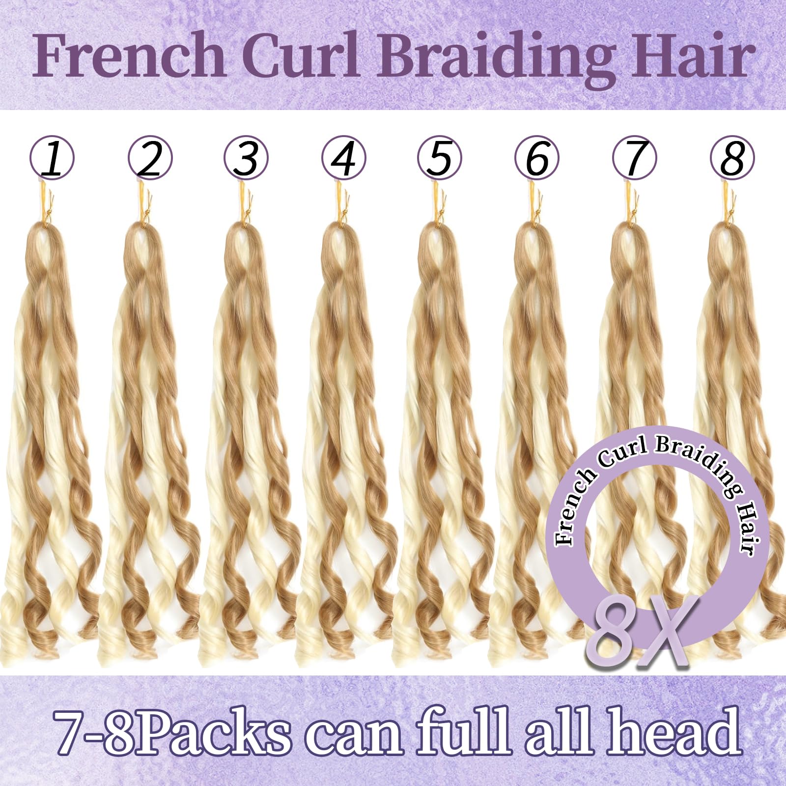24 Inch French Curls Braiding Hair 8 Packs Spanish Curly Braids Pre Stretched Loose Wave Soft French Curl Synthetic Braiding Hair Extensions for Women (27/613, 24 Inch (Pack of 8))