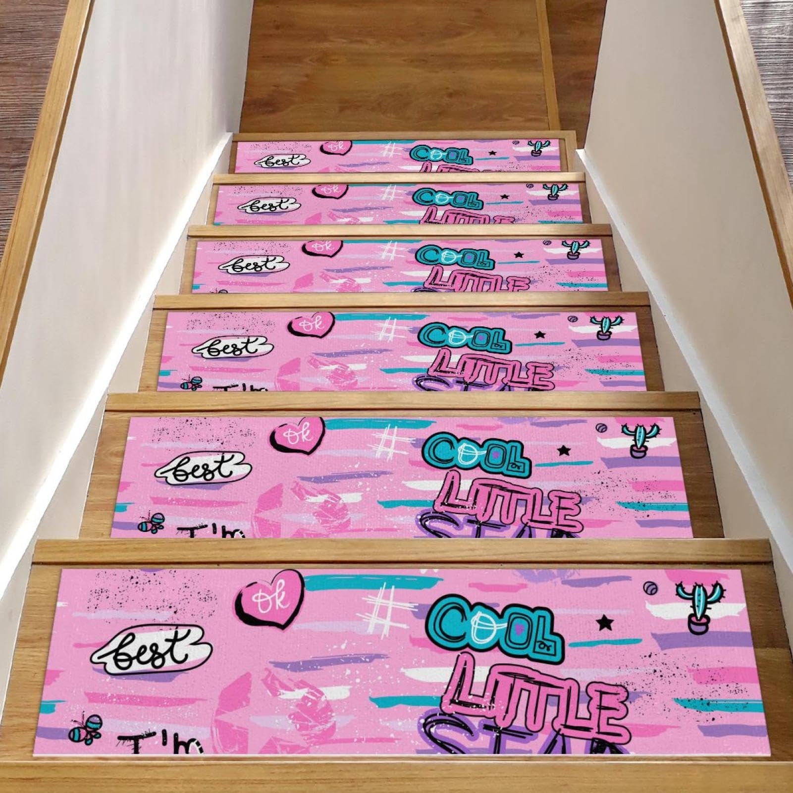 Almohadillas antideslizantes para peldaños con base de seguridad rosa en escaleras